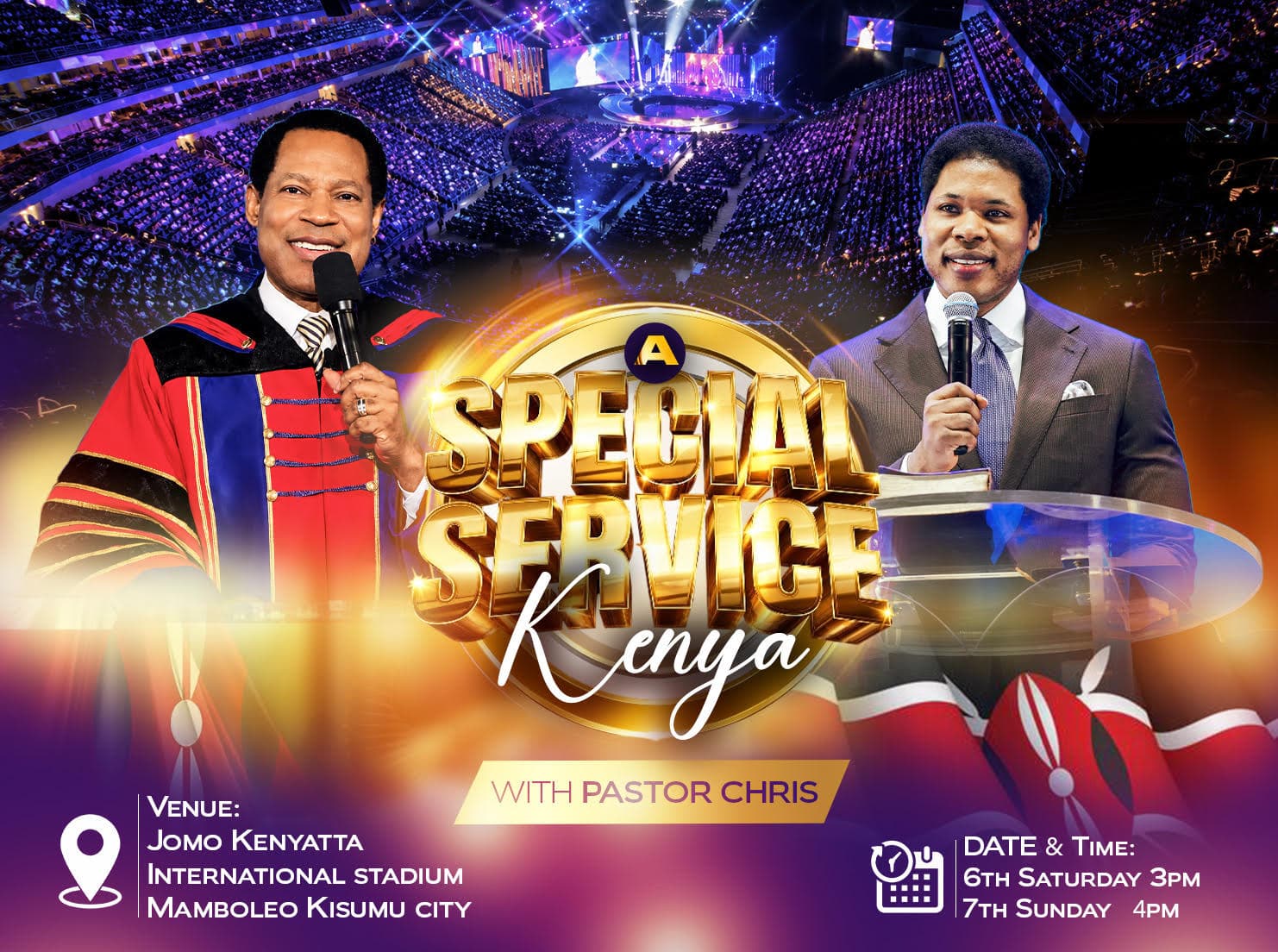 Special Service Kenya with Pastor Chris — packed arena with stage lights